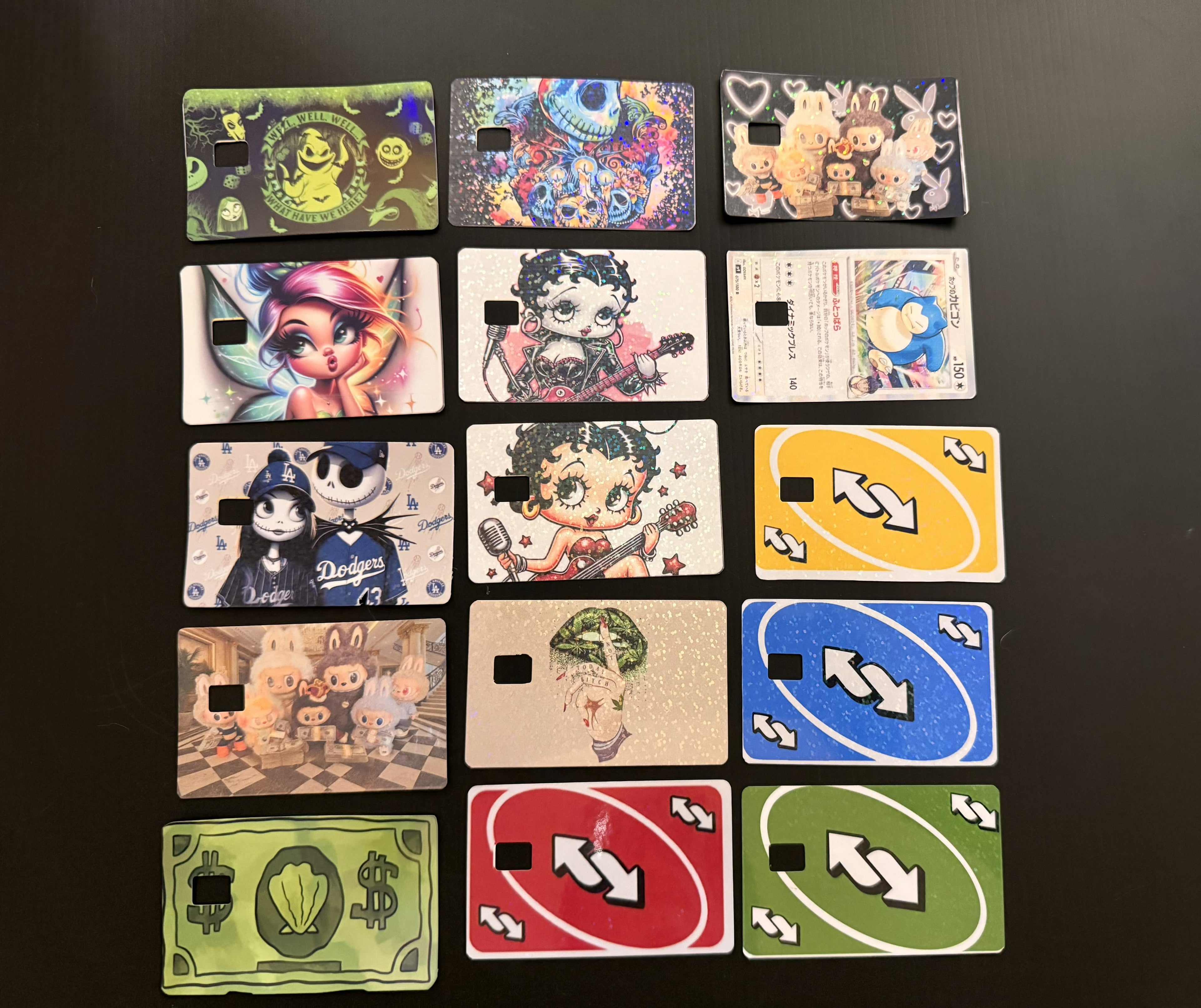 Credit card skins: Nightmare before xmas, Labub money, tinkerbell