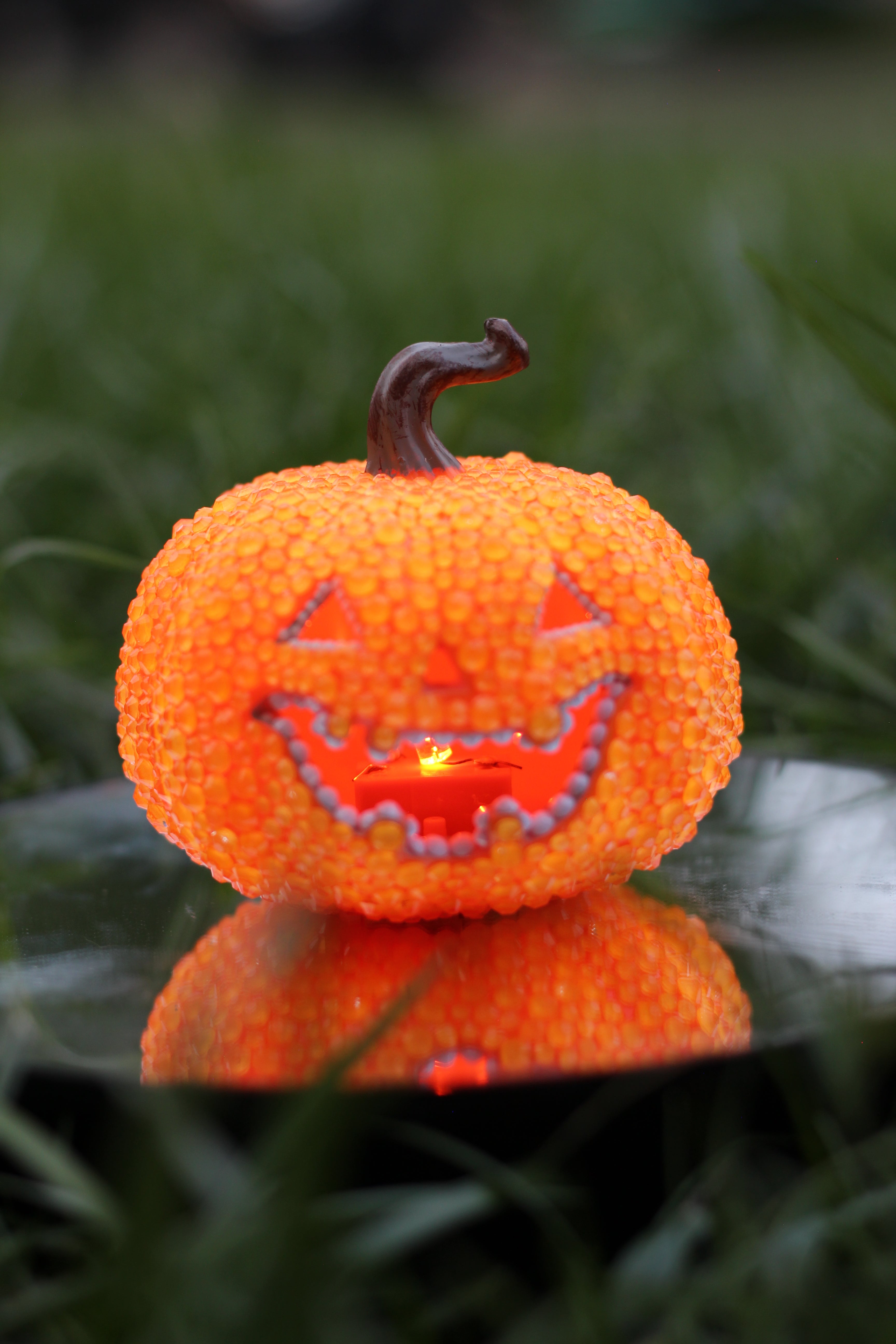 Light up pumpkin with glow orange rhinestones